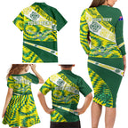 Personalised Australia Swimming Athlete Family Matching Long Sleeve Bodycon Dress and Hawaiian Shirt Aboriginal Pattern Freestyle Swimmer Patriotic