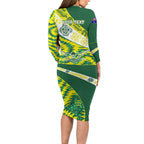 Personalised Australia Swimming Athlete Family Matching Long Sleeve Bodycon Dress and Hawaiian Shirt Aboriginal Pattern Freestyle Swimmer Patriotic