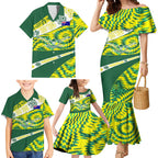 Personalised Australia Swimming Athlete Family Matching Mermaid Dress and Hawaiian Shirt Aboriginal Pattern Freestyle Swimmer Patriotic