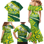 Personalised Australia Swimming Athlete Family Matching Mermaid Dress and Hawaiian Shirt Aboriginal Pattern Freestyle Swimmer Patriotic