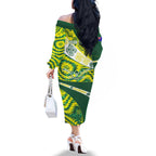 Personalised Australia Swimming Athlete Family Matching Off The Shoulder Long Sleeve Dress and Hawaiian Shirt Aboriginal Pattern Freestyle Swimmer Patriotic