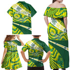 Personalised Australia Swimming Athlete Family Matching Off Shoulder Maxi Dress and Hawaiian Shirt Aboriginal Pattern Freestyle Swimmer Patriotic