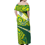 Personalised Australia Swimming Athlete Family Matching Off Shoulder Maxi Dress and Hawaiian Shirt Aboriginal Pattern Freestyle Swimmer Patriotic