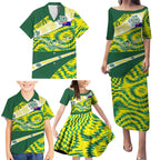 Personalised Australia Swimming Athlete Family Matching Puletasi and Hawaiian Shirt Aboriginal Pattern Freestyle Swimmer Patriotic