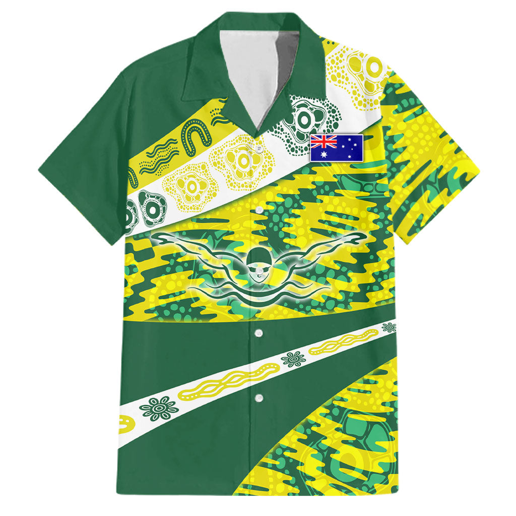 Personalised Australia Swimming Athlete Family Matching Puletasi and Hawaiian Shirt Aboriginal Pattern Freestyle Swimmer Patriotic