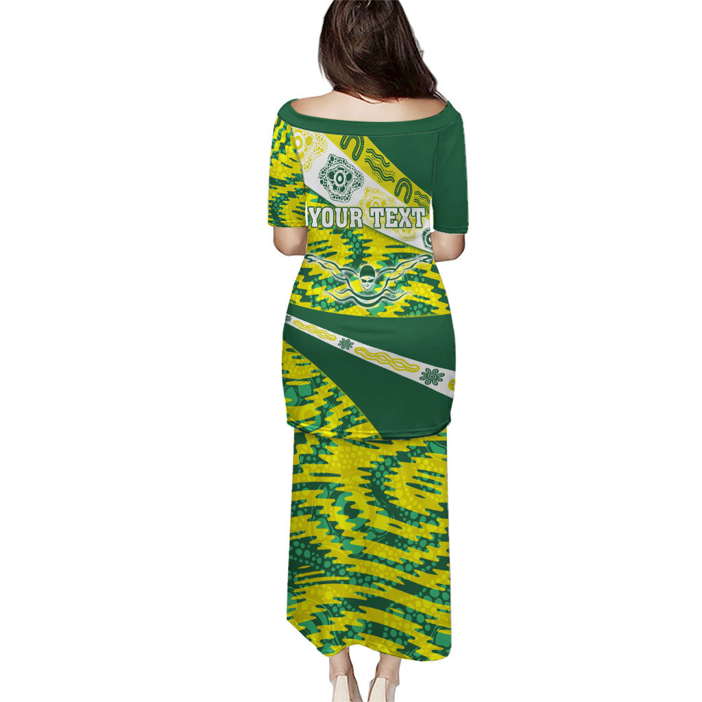 Personalised Australia Swimming Athlete Family Matching Puletasi and Hawaiian Shirt Aboriginal Pattern Freestyle Swimmer Patriotic