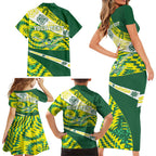 Personalised Australia Swimming Athlete Family Matching Short Sleeve Bodycon Dress and Hawaiian Shirt Aboriginal Pattern Freestyle Swimmer Patriotic