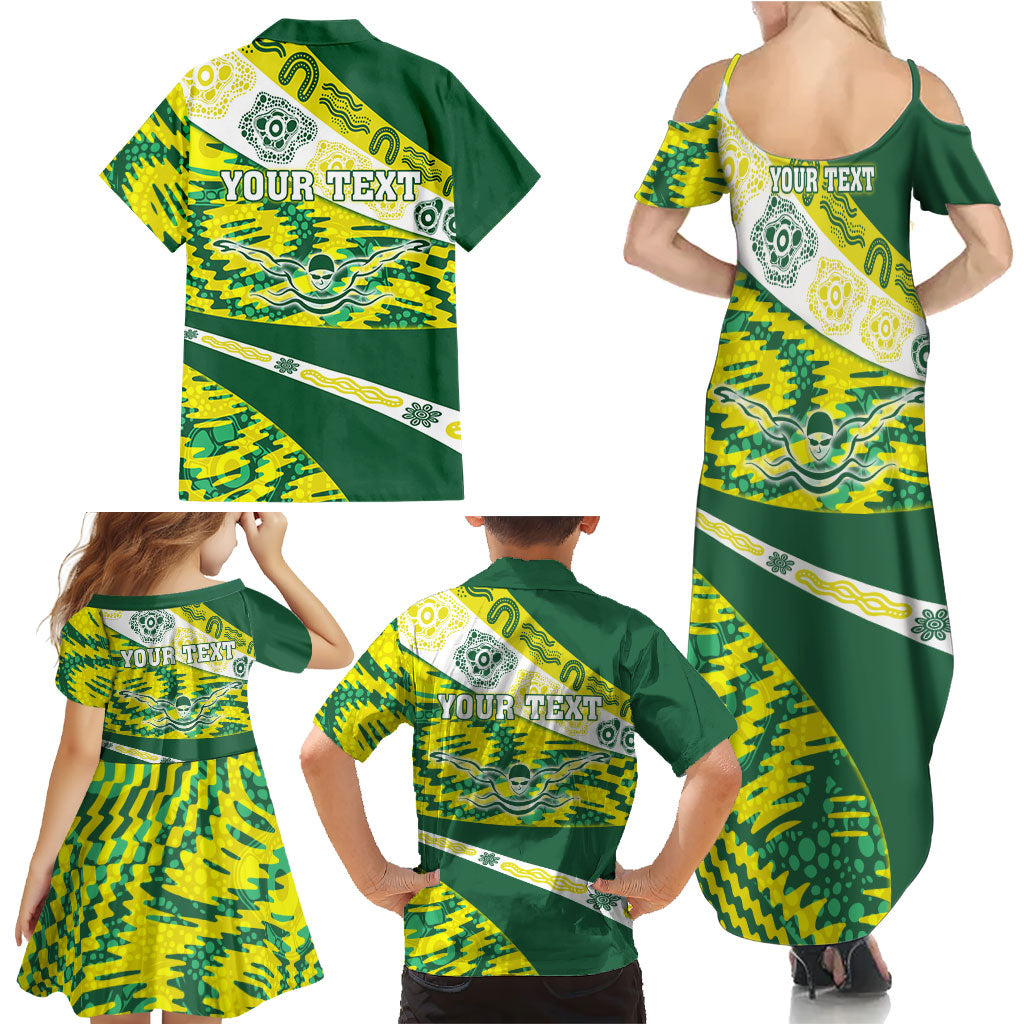 Personalised Australia Swimming Athlete Family Matching Summer Maxi Dress and Hawaiian Shirt Aboriginal Pattern Freestyle Swimmer Patriotic