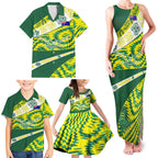 Personalised Australia Swimming Athlete Family Matching Tank Maxi Dress and Hawaiian Shirt Aboriginal Pattern Freestyle Swimmer Patriotic