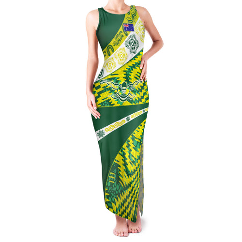 Personalised Australia Swimming Athlete Family Matching Tank Maxi Dress and Hawaiian Shirt Aboriginal Pattern Freestyle Swimmer Patriotic
