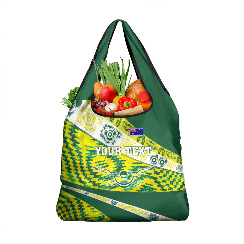 Personalised Australia Swimming Athlete Grocery Bag Aboriginal Pattern Freestyle Swimmer Patriotic