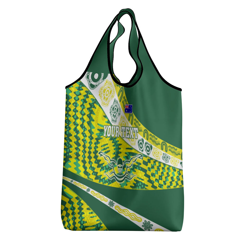 Personalised Australia Swimming Athlete Grocery Bag Aboriginal Pattern Freestyle Swimmer Patriotic