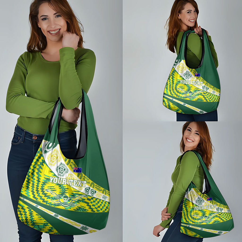Personalised Australia Swimming Athlete Grocery Bag Aboriginal Pattern Freestyle Swimmer Patriotic