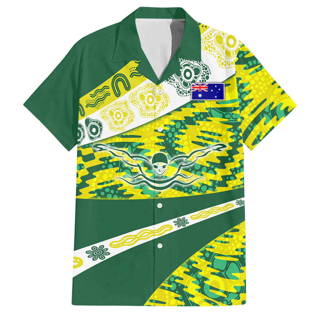 Personalised Australia Swimming Athlete Hawaiian Shirt Aboriginal Pattern Freestyle Swimmer Patriotic