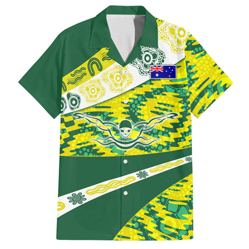 Personalised Australia Swimming Athlete Hawaiian Shirt Aboriginal Pattern Freestyle Swimmer Patriotic
