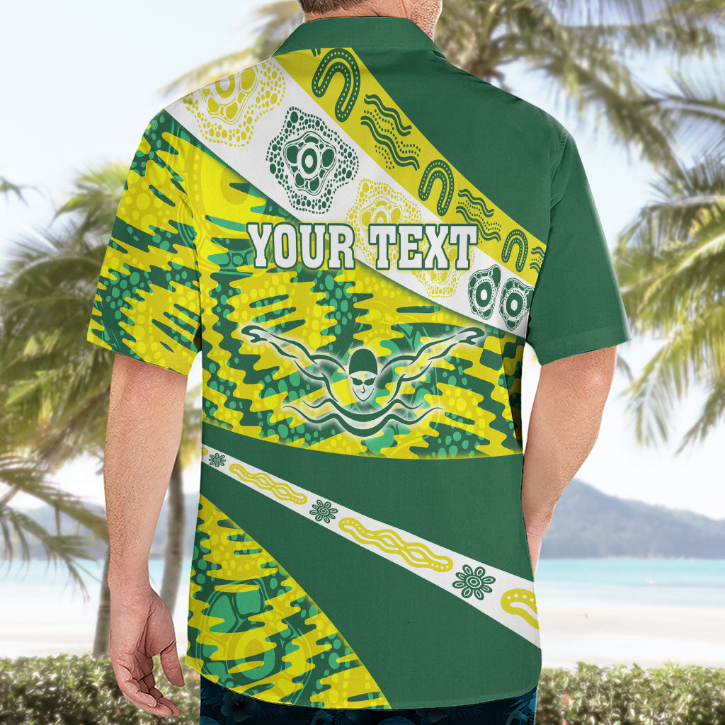 Personalised Australia Swimming Athlete Hawaiian Shirt Aboriginal Pattern Freestyle Swimmer Patriotic