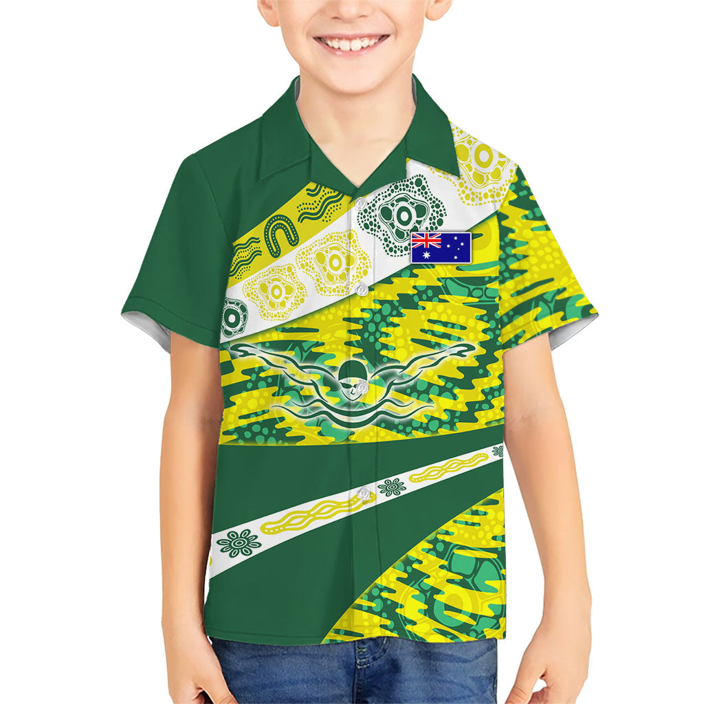 Personalised Australia Swimming Athlete Hawaiian Shirt Aboriginal Pattern Freestyle Swimmer Patriotic