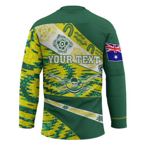 Personalised Australia Swimming Athlete Hockey Jersey Aboriginal Pattern Freestyle Swimmer Patriotic