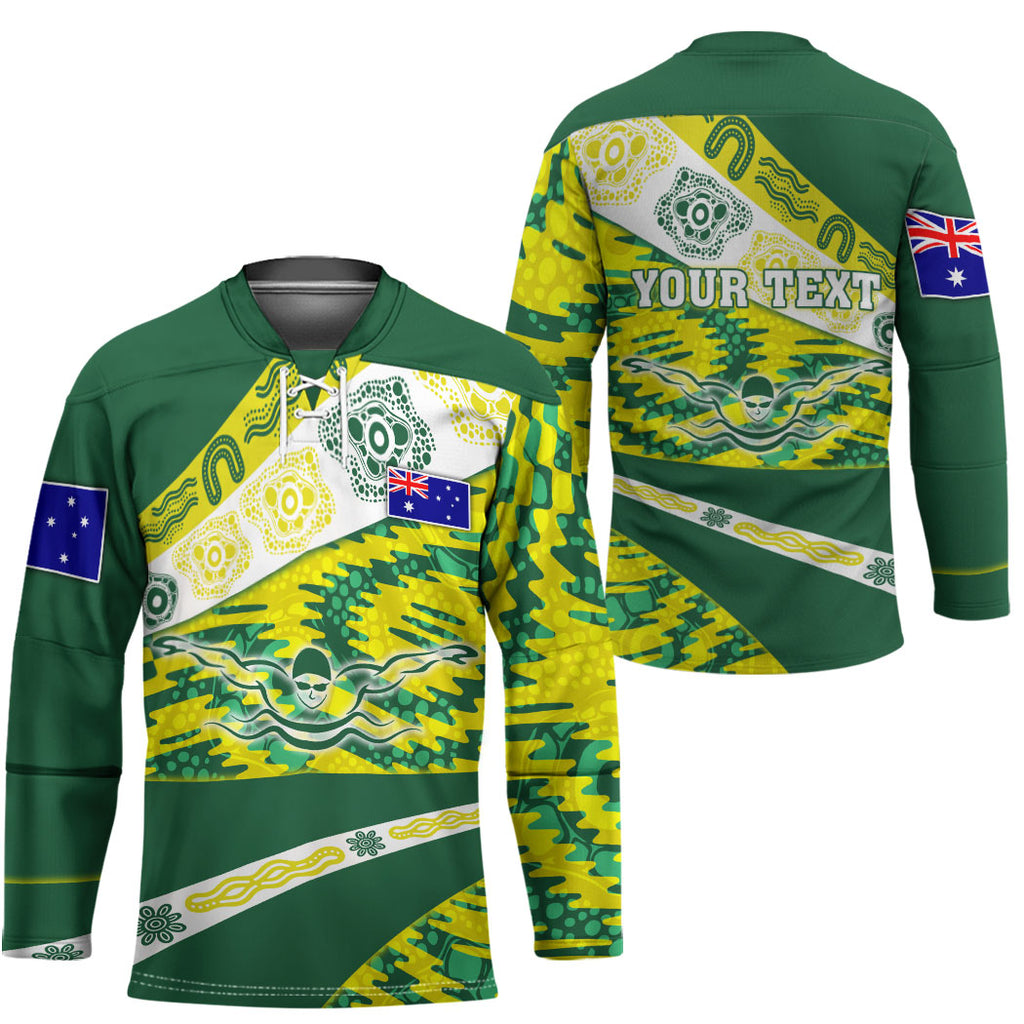 Personalised Australia Swimming Athlete Hockey Jersey Aboriginal Pattern Freestyle Swimmer Patriotic
