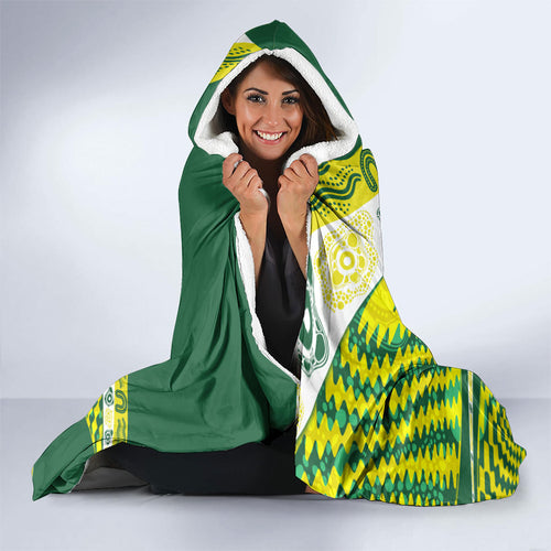 Personalised Australia Swimming Athlete Hooded Blanket Aboriginal Pattern Freestyle Swimmer Patriotic