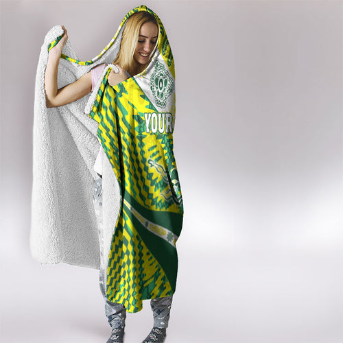 Personalised Australia Swimming Athlete Hooded Blanket Aboriginal Pattern Freestyle Swimmer Patriotic