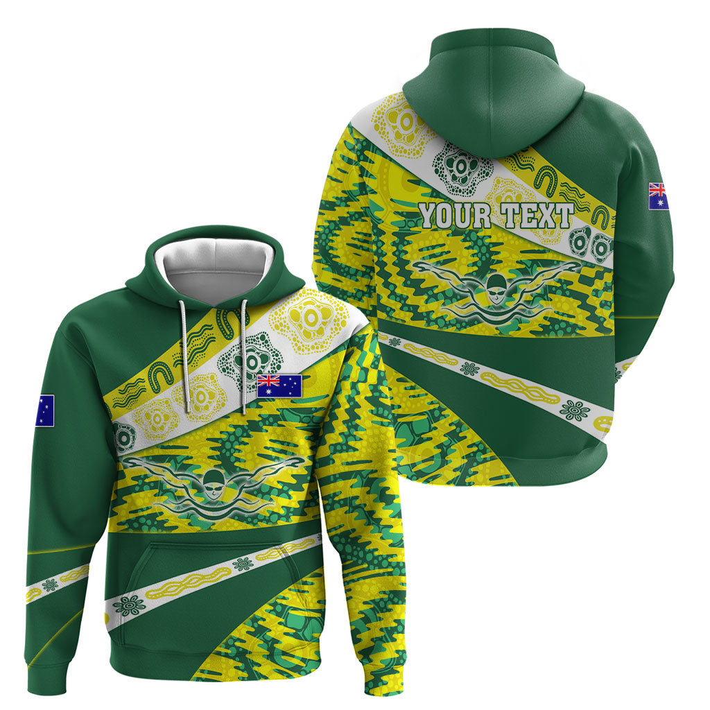 Personalised Australia Swimming Athlete Hoodie Aboriginal Pattern Freestyle Swimmer Patriotic
