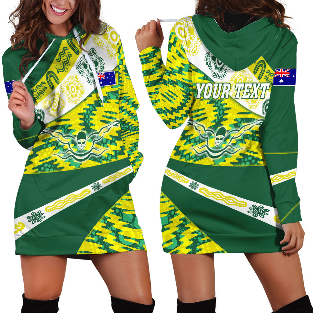 Personalised Australia Swimming Athlete Hoodie Dress Aboriginal Pattern Freestyle Swimmer Patriotic