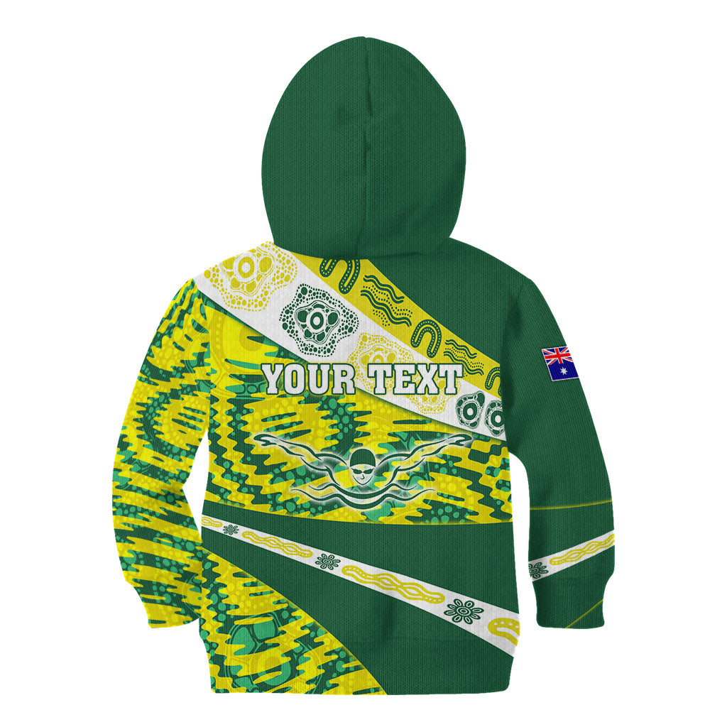 Personalised Australia Swimming Athlete Kid Hoodie Aboriginal Pattern Freestyle Swimmer Patriotic