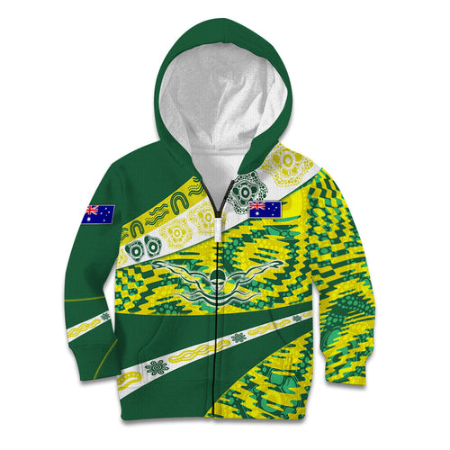 Personalised Australia Swimming Athlete Kid Hoodie Aboriginal Pattern Freestyle Swimmer Patriotic