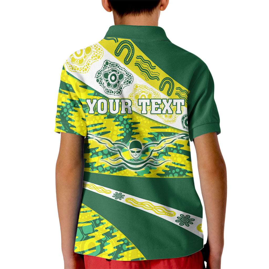 Personalised Australia Swimming Athlete Kid Polo Shirt Aboriginal Pattern Freestyle Swimmer Patriotic