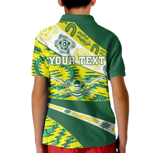 Personalised Australia Swimming Athlete Kid Polo Shirt Aboriginal Pattern Freestyle Swimmer Patriotic
