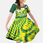 Personalised Australia Swimming Athlete Kid Short Sleeve Dress Aboriginal Pattern Freestyle Swimmer Patriotic