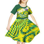 Personalised Australia Swimming Athlete Kid Short Sleeve Dress Aboriginal Pattern Freestyle Swimmer Patriotic