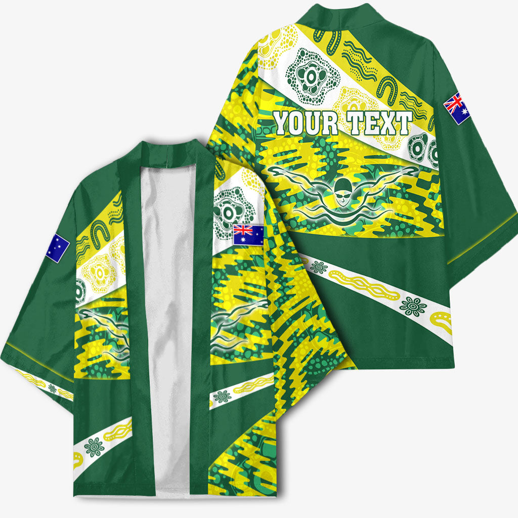 Personalised Australia Swimming Athlete Kimono Aboriginal Pattern Freestyle Swimmer Patriotic