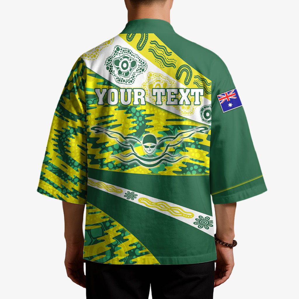 Personalised Australia Swimming Athlete Kimono Aboriginal Pattern Freestyle Swimmer Patriotic