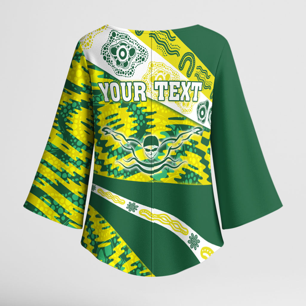 Personalised Australia Swimming Athlete Kimono Sleeve Blouse Aboriginal Pattern Freestyle Swimmer Patriotic