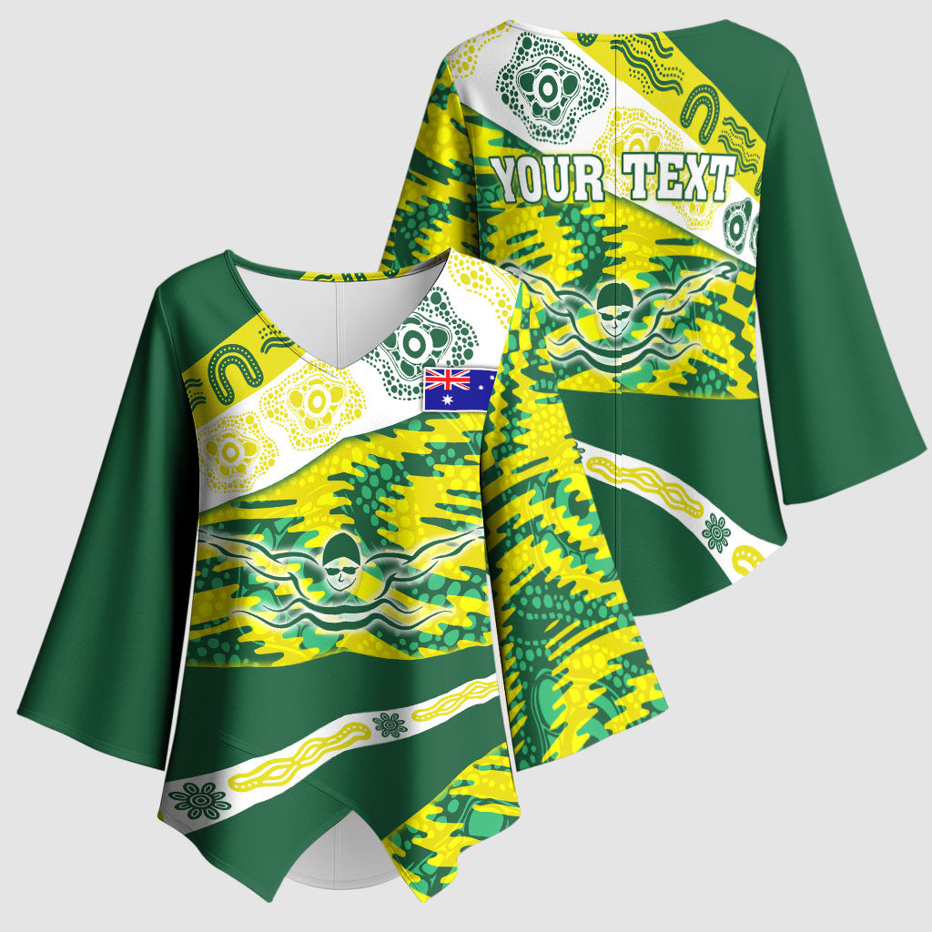 Personalised Australia Swimming Athlete Kimono Sleeve Blouse Aboriginal Pattern Freestyle Swimmer Patriotic
