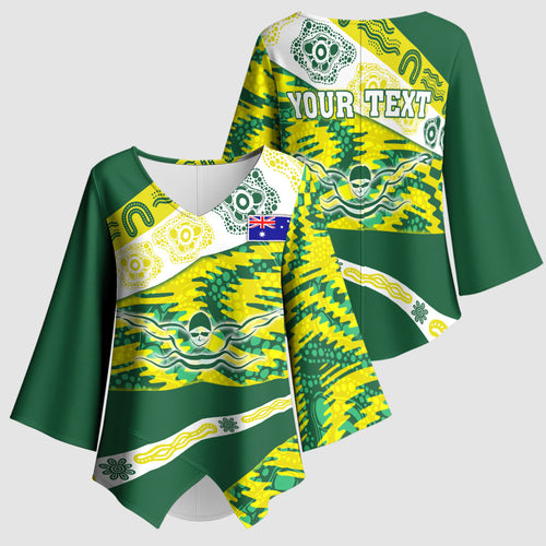 Personalised Australia Swimming Athlete Kimono Sleeve Blouse Aboriginal Pattern Freestyle Swimmer Patriotic