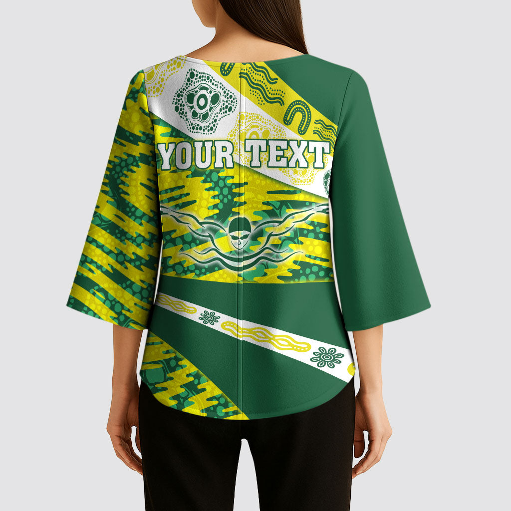Personalised Australia Swimming Athlete Kimono Sleeve Blouse Aboriginal Pattern Freestyle Swimmer Patriotic