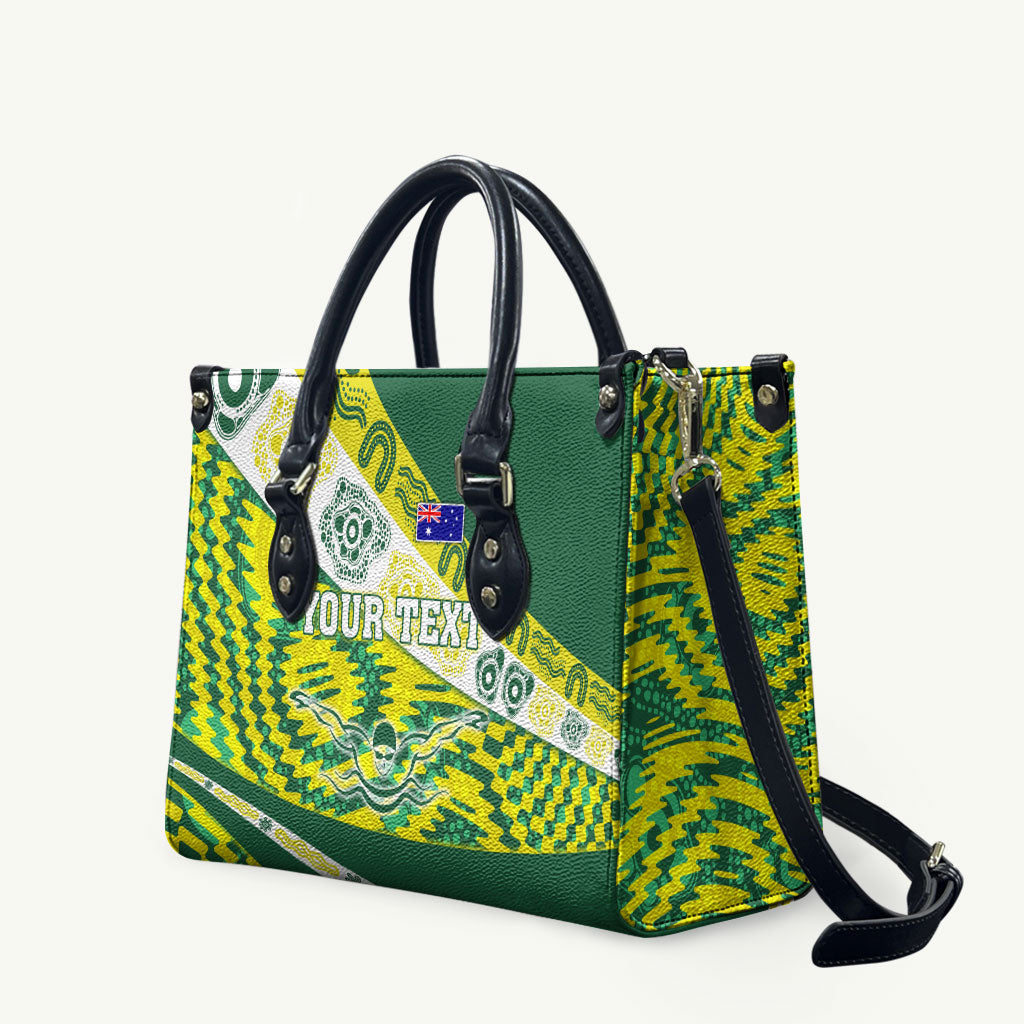 Personalised Australia Swimming Athlete Leather Bag Aboriginal Pattern Freestyle Swimmer Patriotic