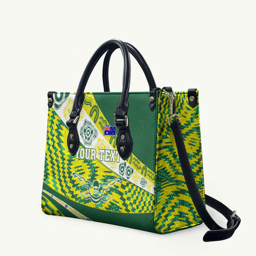 Personalised Australia Swimming Athlete Leather Bag Aboriginal Pattern Freestyle Swimmer Patriotic