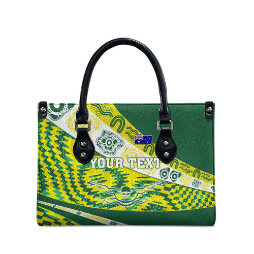 Personalised Australia Swimming Athlete Leather Bag Aboriginal Pattern Freestyle Swimmer Patriotic