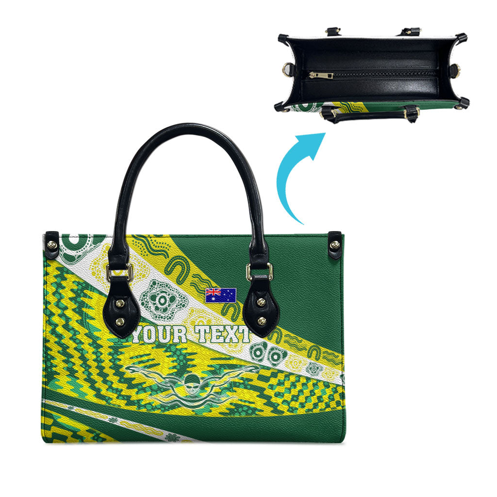Personalised Australia Swimming Athlete Leather Bag Aboriginal Pattern Freestyle Swimmer Patriotic