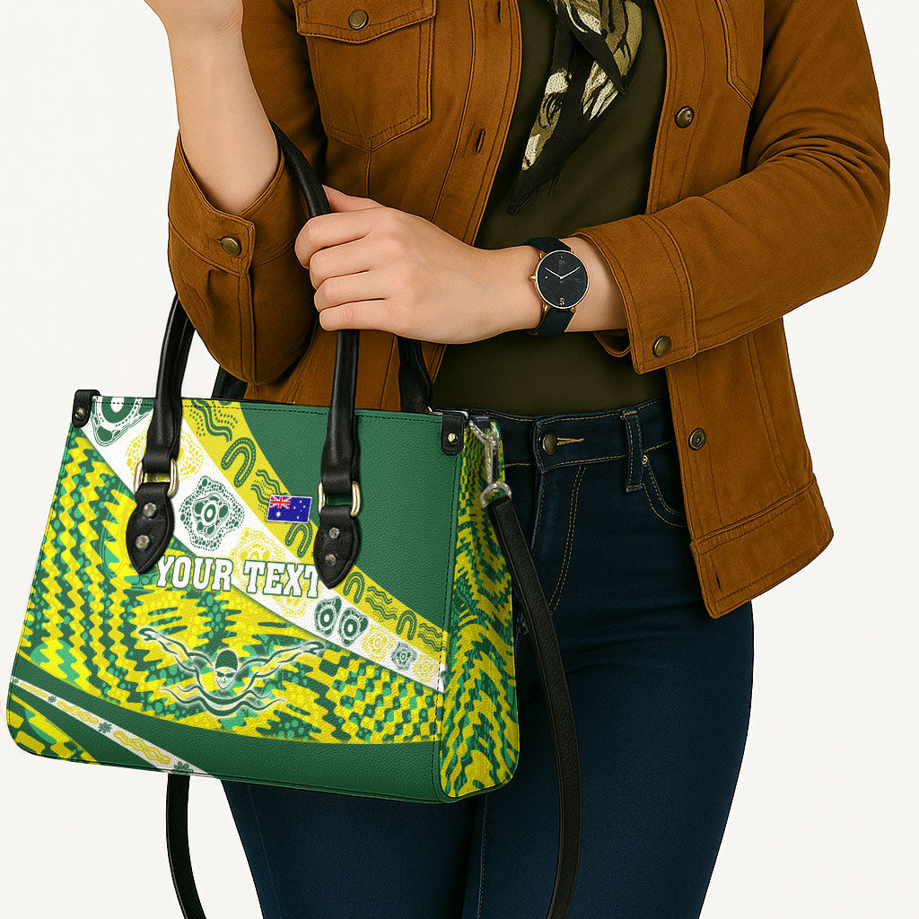Personalised Australia Swimming Athlete Leather Bag Aboriginal Pattern Freestyle Swimmer Patriotic