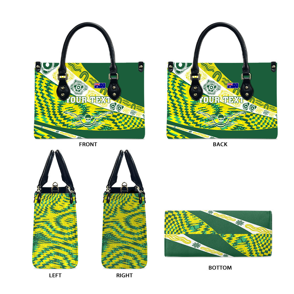 Personalised Australia Swimming Athlete Leather Bag Aboriginal Pattern Freestyle Swimmer Patriotic