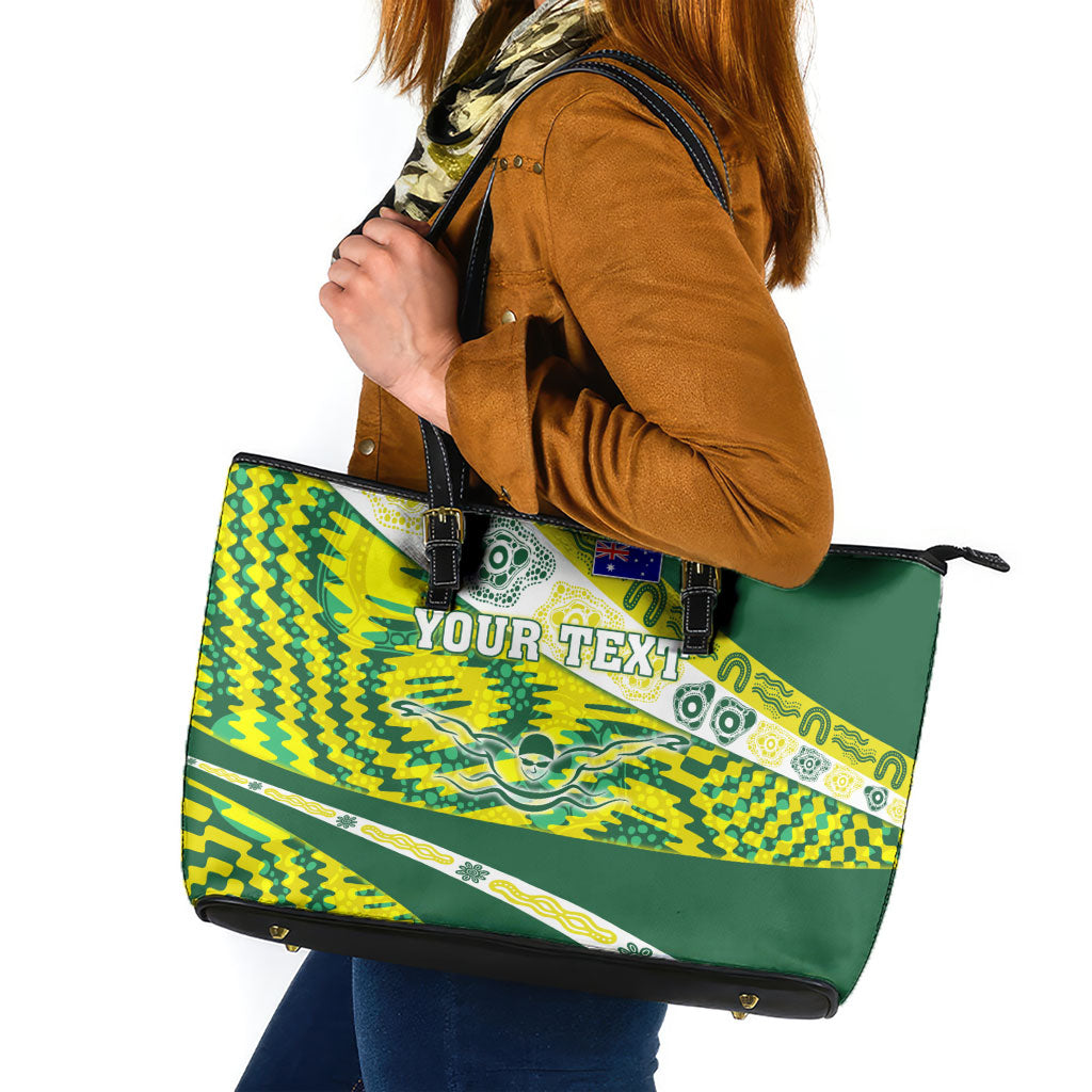 Personalised Australia Swimming Athlete Leather Tote Bag Aboriginal Pattern Freestyle Swimmer Patriotic