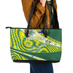 Personalised Australia Swimming Athlete Leather Tote Bag Aboriginal Pattern Freestyle Swimmer Patriotic