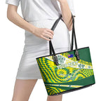Personalised Australia Swimming Athlete Leather Tote Bag Aboriginal Pattern Freestyle Swimmer Patriotic