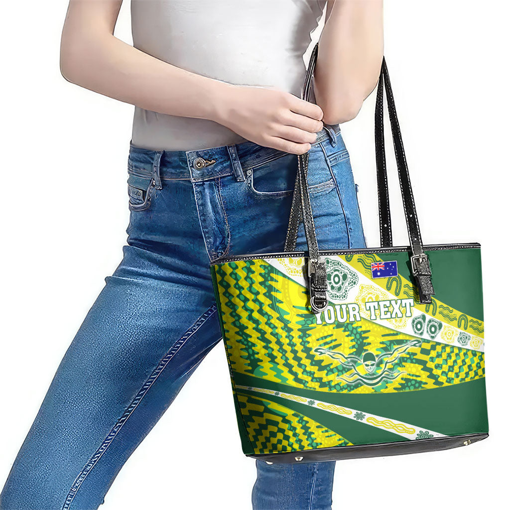 Personalised Australia Swimming Athlete Leather Tote Bag Aboriginal Pattern Freestyle Swimmer Patriotic