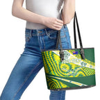 Personalised Australia Swimming Athlete Leather Tote Bag Aboriginal Pattern Freestyle Swimmer Patriotic